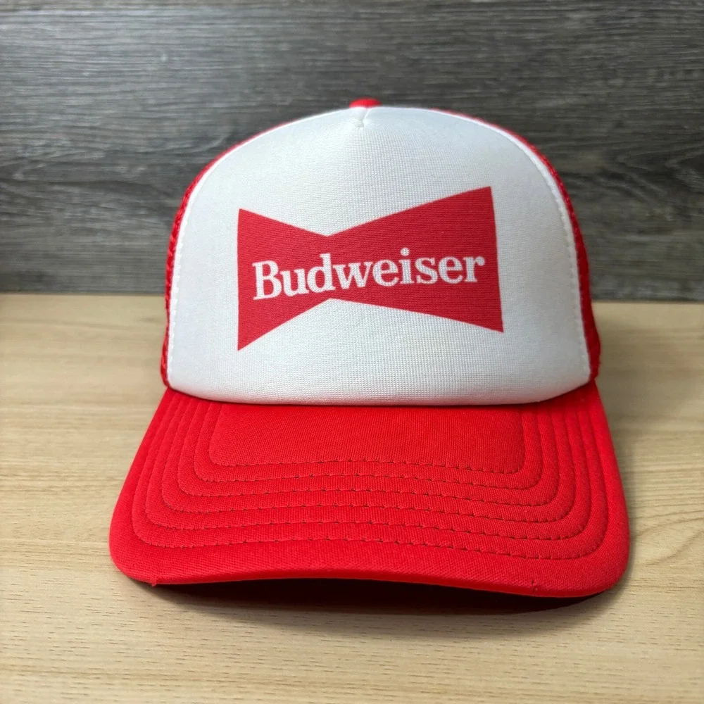 Budweiser Hat Cap Snapback‎ Red White Trucker Beer Brewing Adjustable